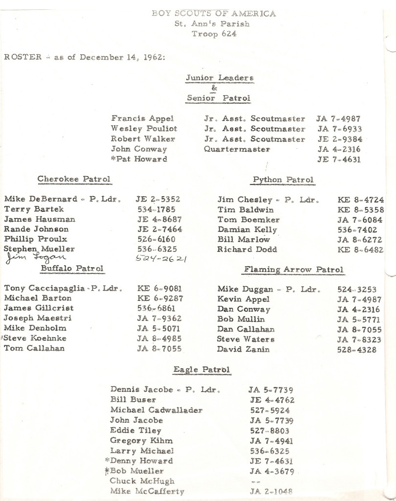 1962 Troop 624 Roster